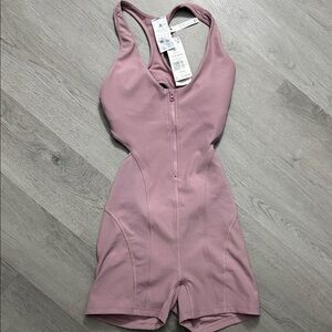 adidas Originals Mauve Ribbed Zip-Front Racerback Romper